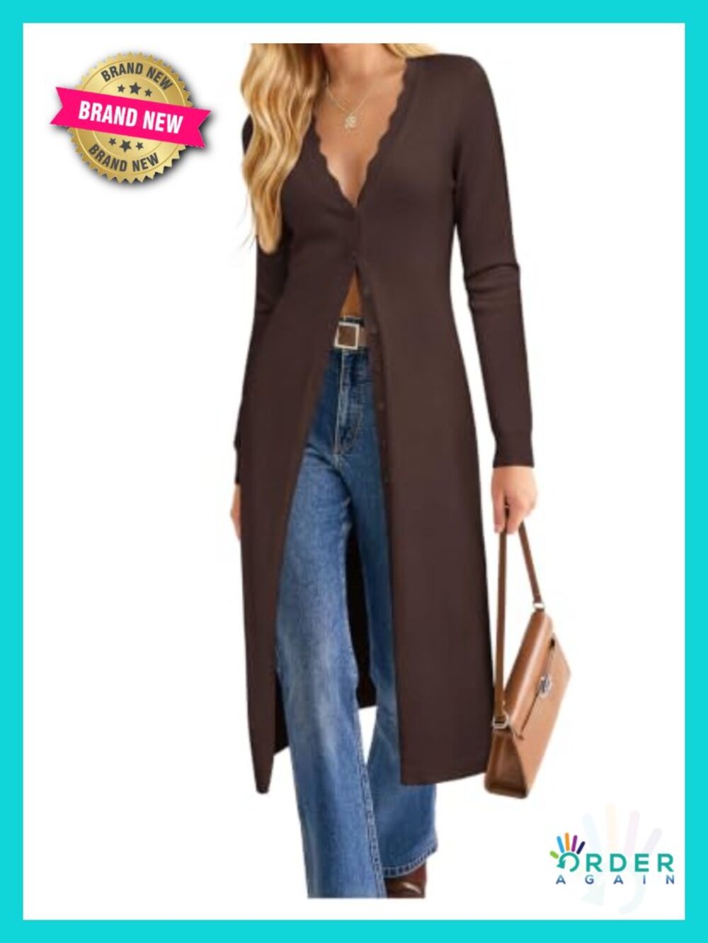 Scalloped Button Up Long Maxi Cardigan Sweater Dress
